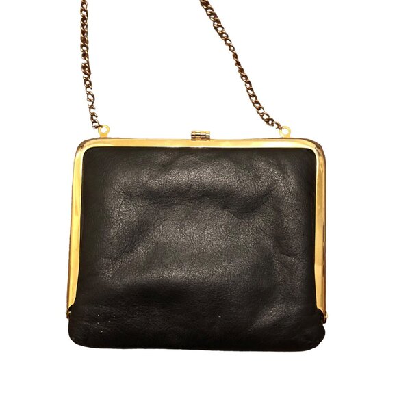 Vintage Solid Black Gold Hardware Crossbody Clutch - Picture 3 of 11